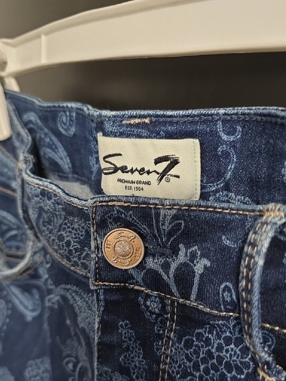 Seven7 Blue Paisley Skinny Jeans Sz 8 - Picture 4 of 5